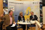 Moderator STefan Winkler, Historikerin Marie-Janine Calic und Gastgeber Christian Buchmann (Wirtschaft, Europa und Kultur) in Diskussion © europe direct / js